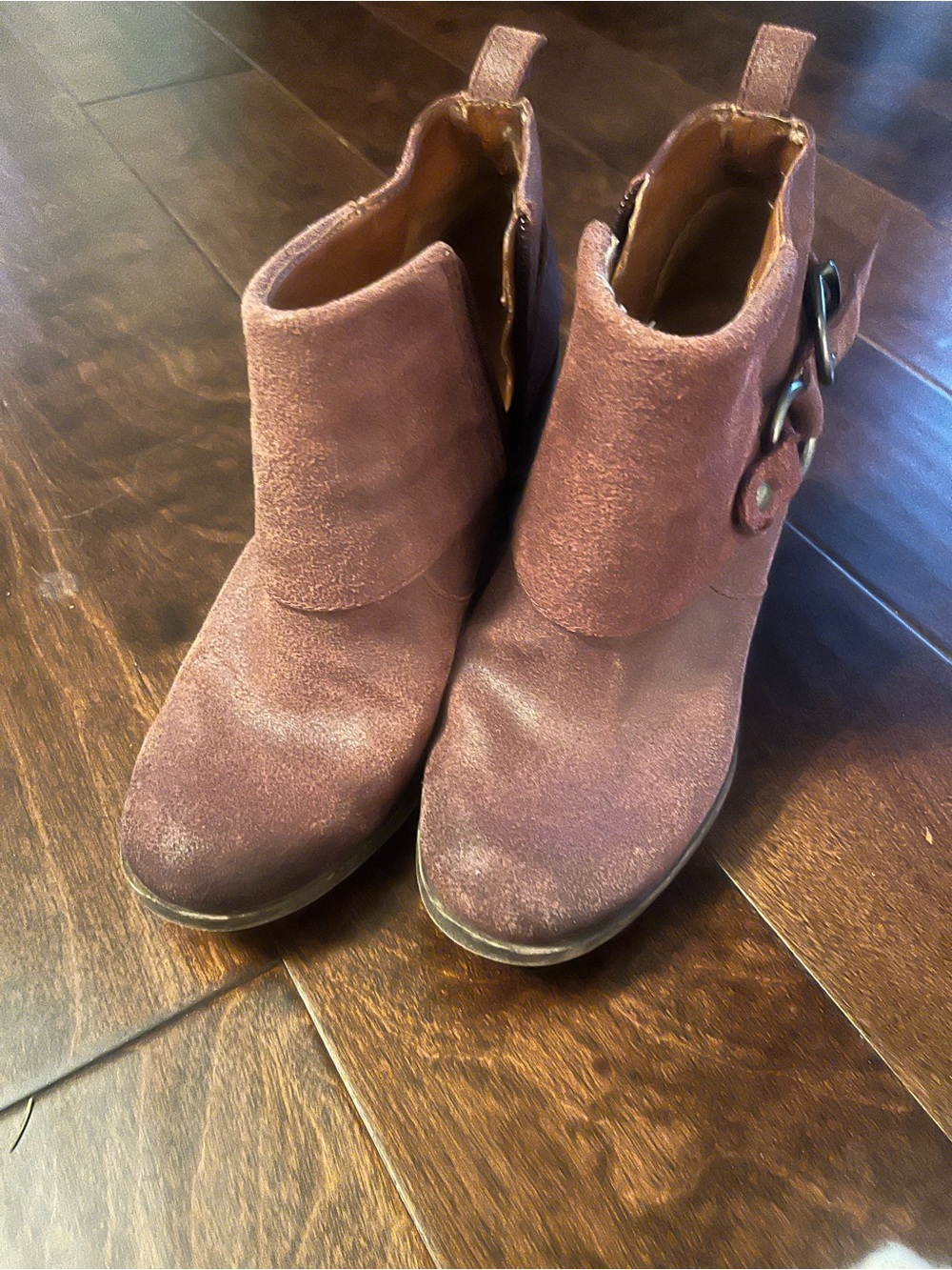 Lucky Brand Women's Plum Suede Ankle Booties with Buckle